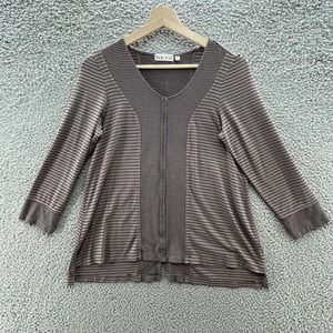 Habitat Clothing Top Womens XS Tan Black Stripe Knit Relaxed 3/4 Sleeve Pullover